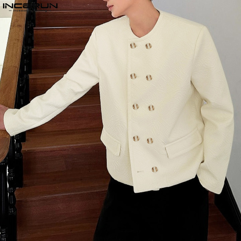 Incerun เสื้อเชิ้ตลําลองแขนยาวคอกลมขั้นสูงของเกาหลีสําหรับผู้ชาย