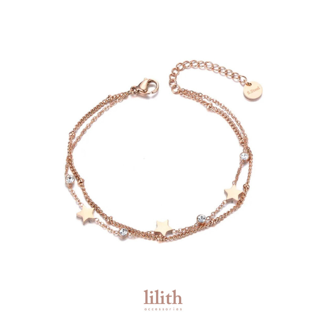 Lilith - 2Layers Star Chain สร้อยข้อมือแสตนเลส จี้ดาว สีเงิน สีโรสโกลด์