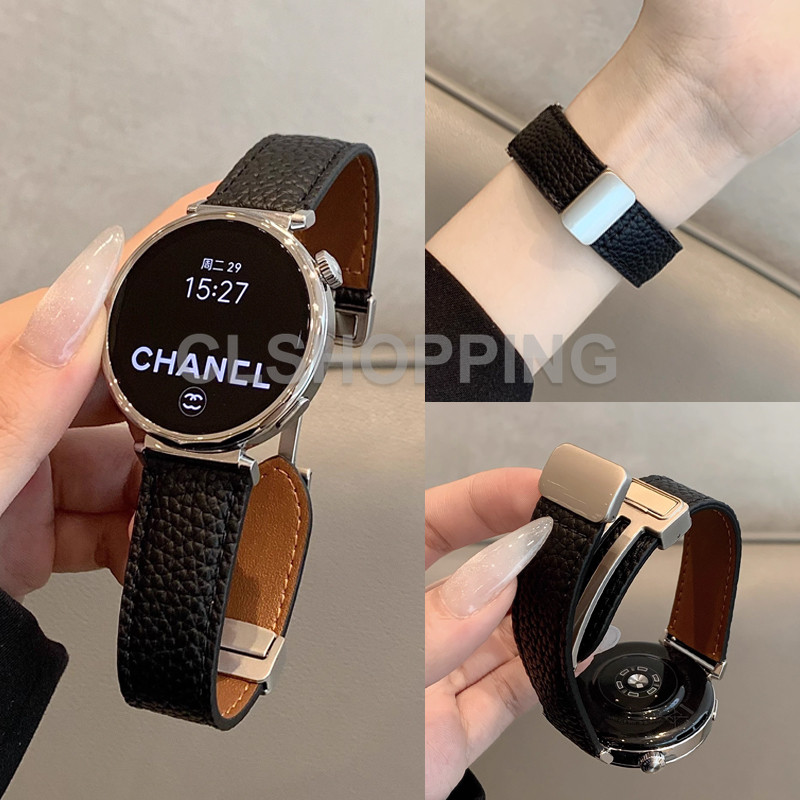 20/22 มม.สายหนังแม่เหล็กสําหรับ Huawei Watch GT 2 3 pro 4 5 Band 46 มม.42 มม.48 มม.Galaxy Watch 7/FE/6/5/pro/4/Classic/active 2/Gear S3 Lychee สายหนัง S2 S3 S1 5lite