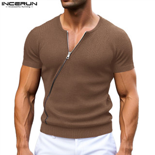 ไม่แน่นอน เสื้อยืดแขนสั้นมีซิปด้านหน้าแนวทแยงเนื้อสําหรับผู้…