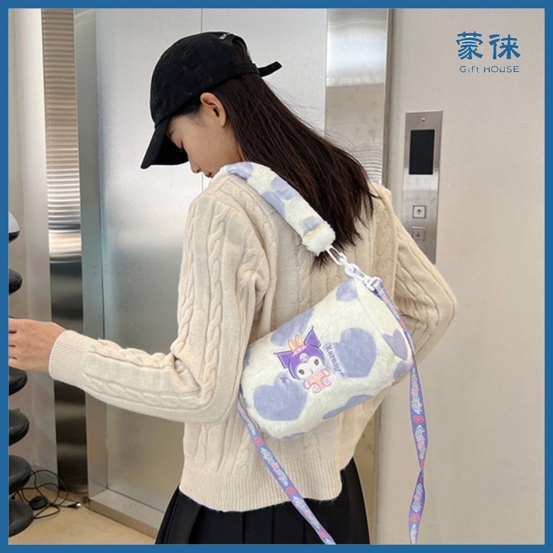 Sanrio Kuromi & My Melody Cinnamoroll Plush Crossbody Bag - กระเป๋าน้ําหนักเบาความจุขนาดใหญ่สําหรับเด็กผู้หญิง, Tote กลางแจ้งกันน้ําพร้อมสายคล้องปรับได้
