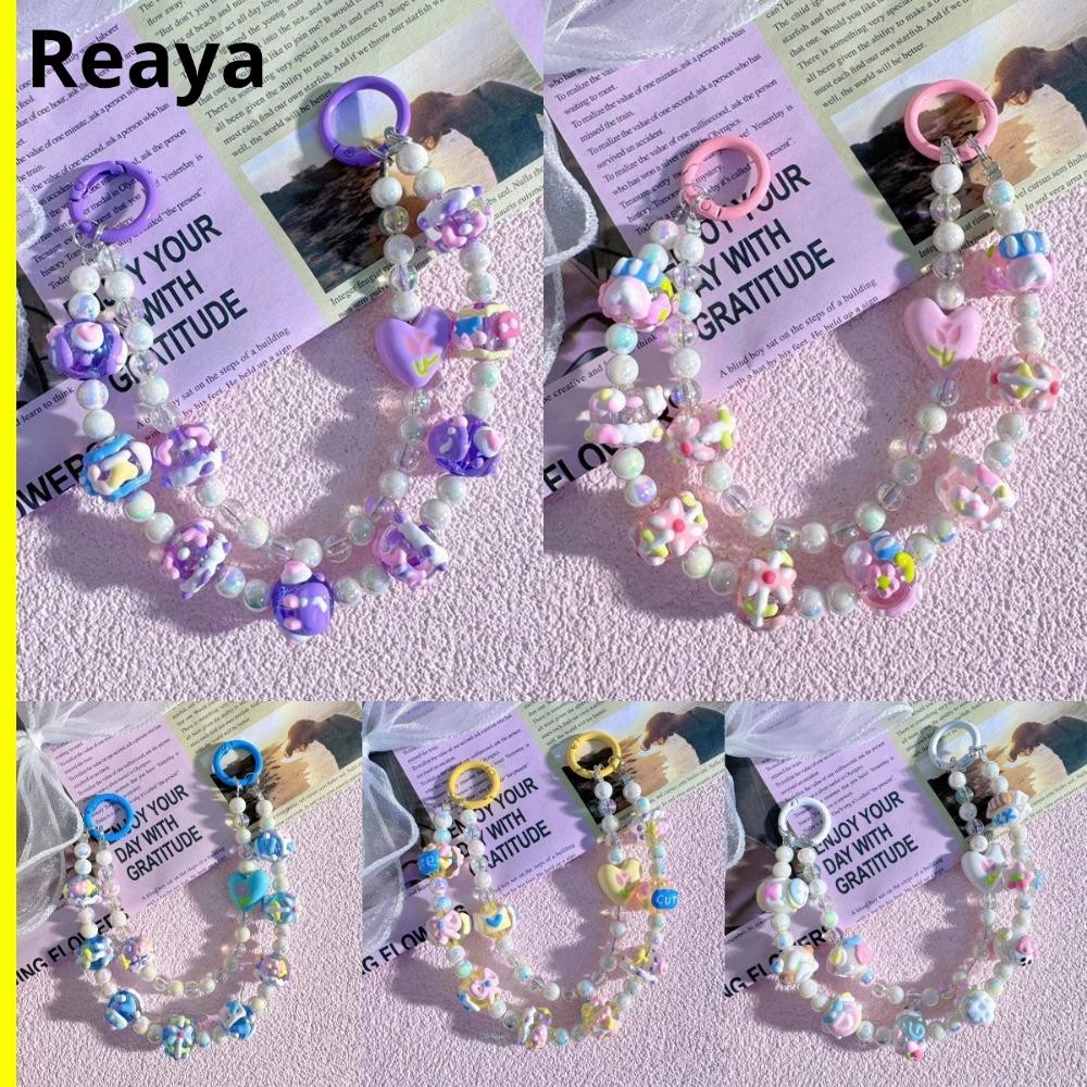 พวงกุญแจจี้กระเป๋า รายา สายคล้องโทรศัพท์มือถือความรักที่มีสีสันน่ารักมือวาดโซ่คู่ลูกปัดโทรศัพท์เสน่ห์เชือก