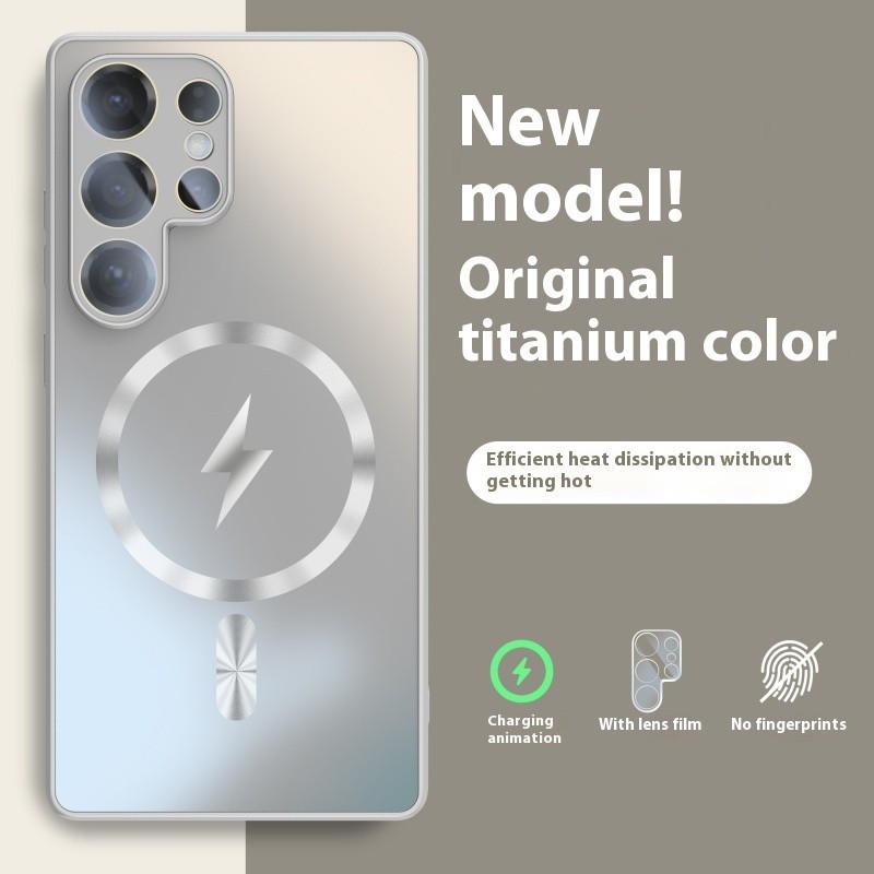 เคสแม่เหล็กชาร์จไร้สายหรูหรา AG แบบฝ้าสำหรับ Samsung S25 Ultra Plus S24 S23 Ultra Plus พร้อมกระจกป้อ