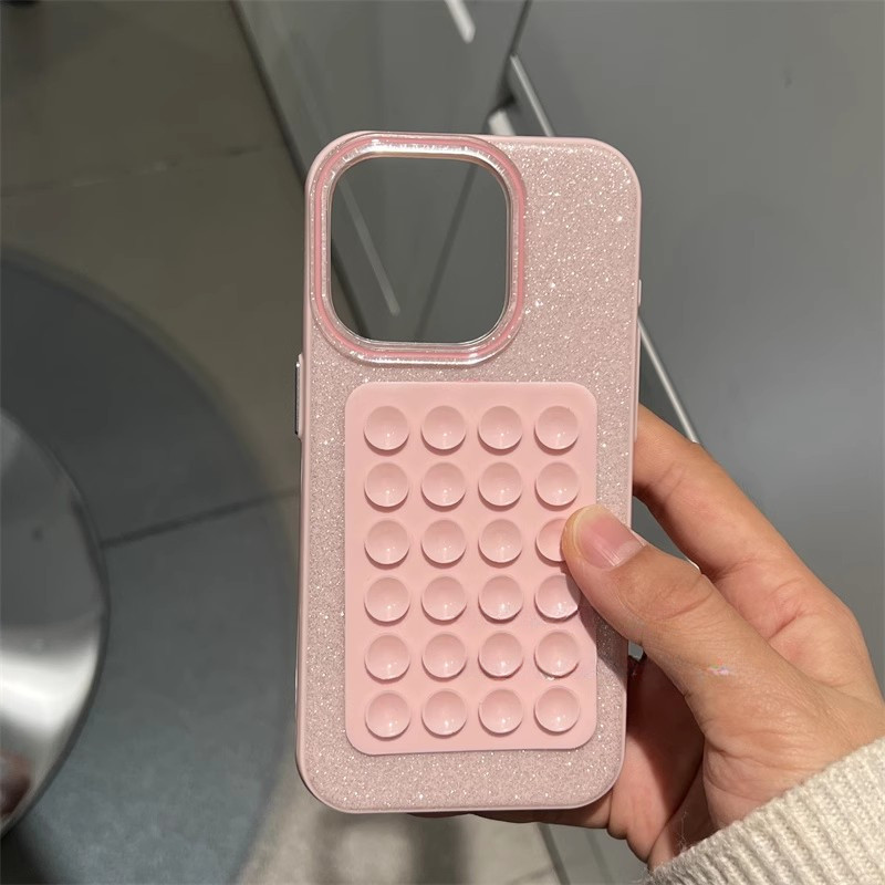 IMD Glitterเคสโทรศัพท์สําหรับiPhone 17 Pro Max 17 Air 16 15 14 Pro Max Plus 16E 11 12 13 Pro 7 8 XR X XS SE2 3Dดูดถ้วยถุงลมนิรภัยกันกระแทก