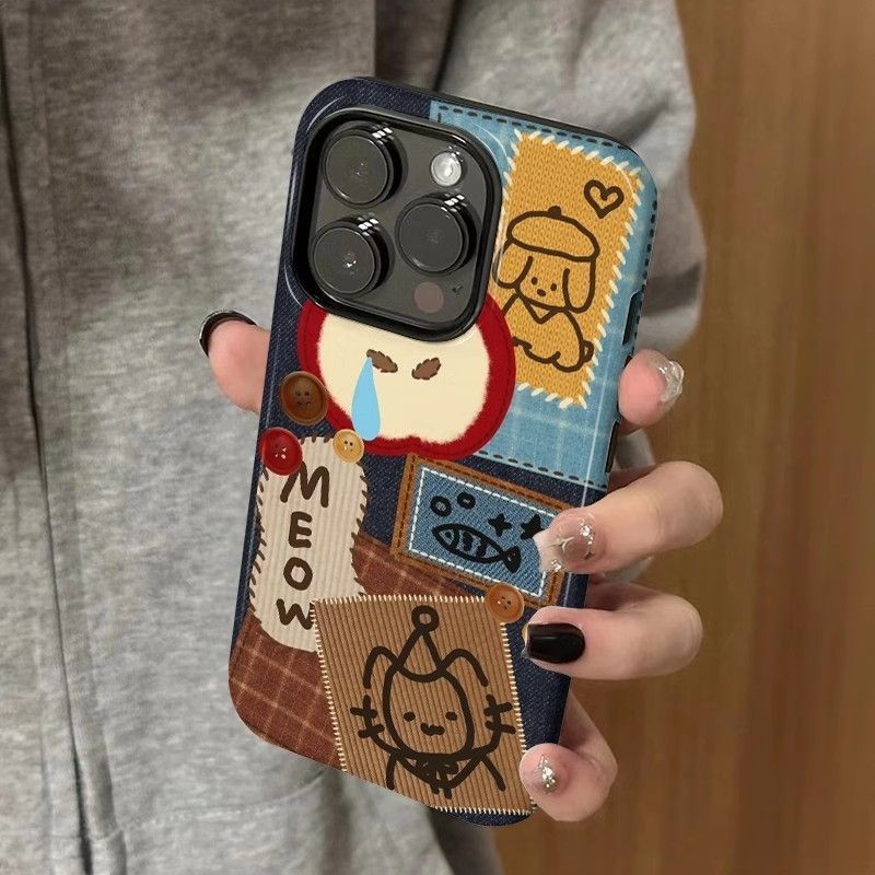 การ์ตูนน่ารัก 2-in-1 Apple 16 Pro เคสโทรศัพท์ iPhone 15 Pro Max ฟิล์มใหม่ 14/13 Creative 12/11 Pro Max 7/8 Plus เคสโทรศัพท์ – โปรปัง