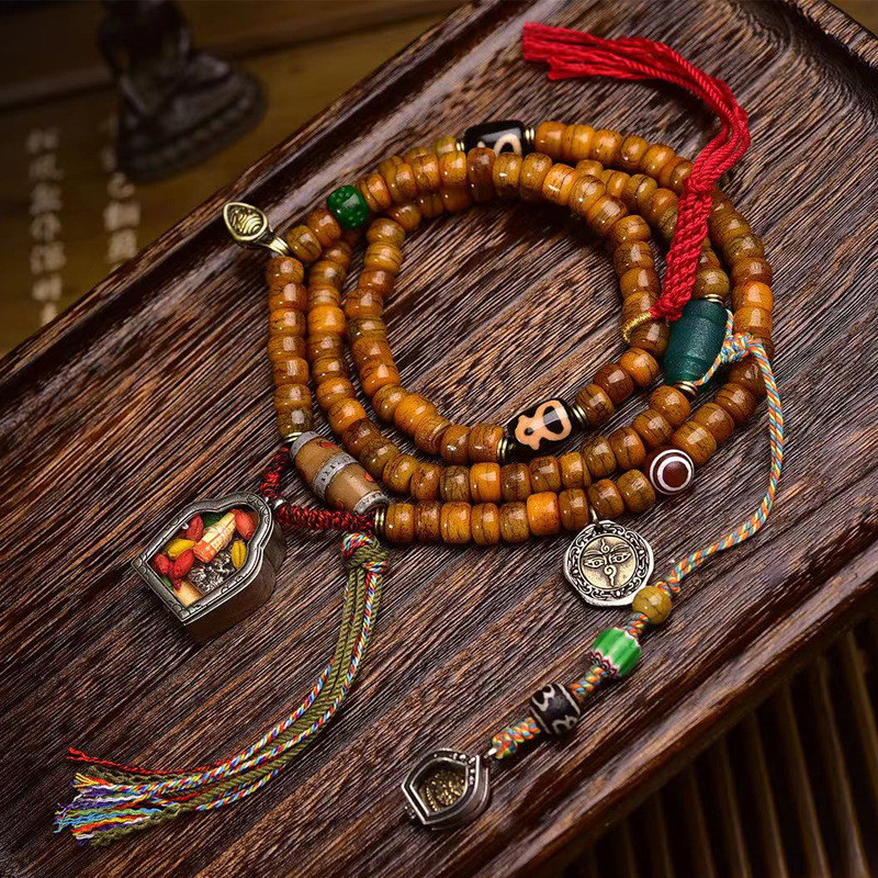 สร้อยข้อมือลูกปัดกระดูกอูฐทิเบต 108 เม็ด ลูกปัดสวดมนต์พุทธ สร้อยข้อมือลูกปัดกระดูกกลับ
