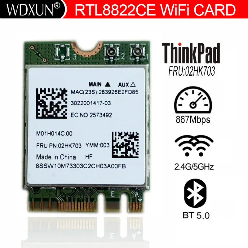 RTL8822CE 8822CE 802.11AC ไร้สาย WiFi 867Mbps บลูทูธ 5.0 NGFF FRU 02HK703 การ์ดเครือข่ายสําหรับ Leno