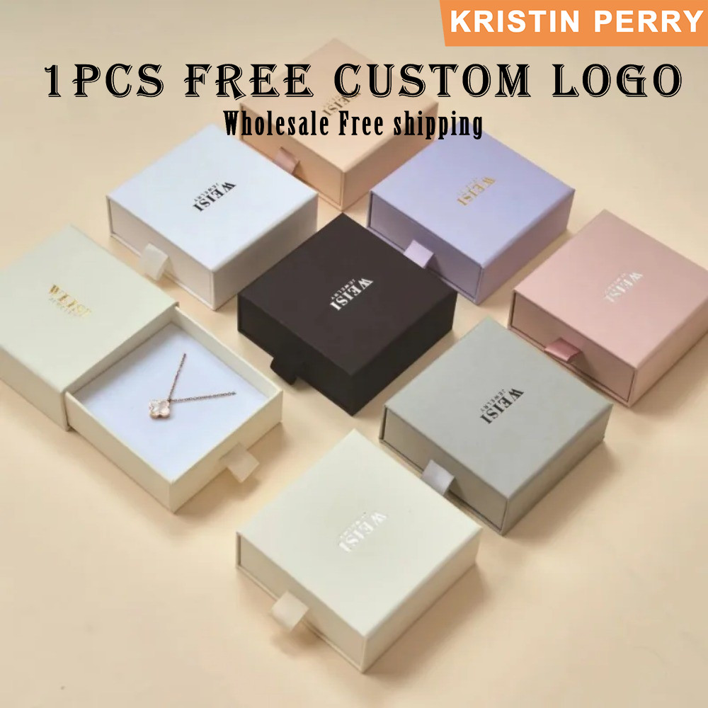 1ชิ้นฟรีโลโก้ที่กําหนดเองกล่องกระดาษสร้อยคอแหวนกล่องฟองน้ํากล่องลิ้นชักส่วนบุคคลของขวัญแต่งงาน