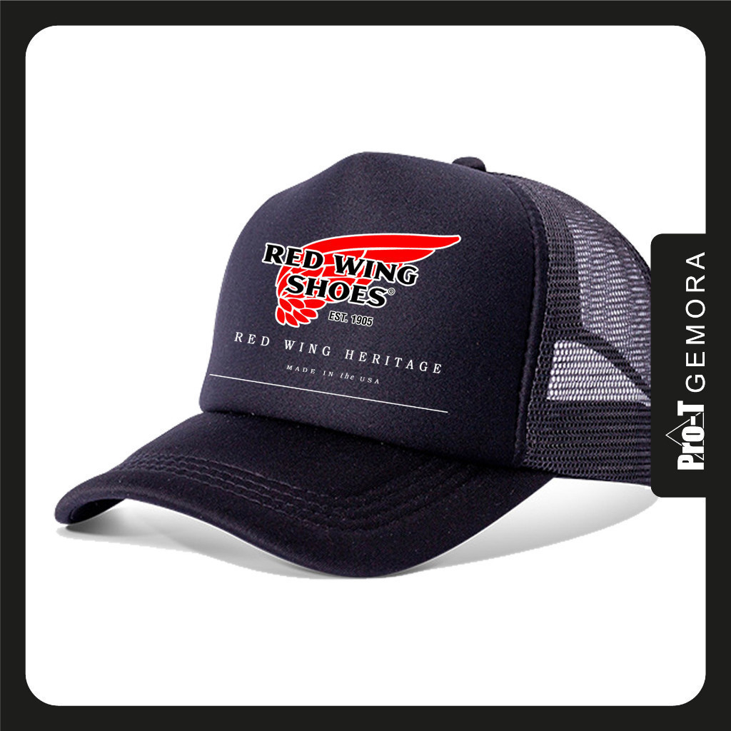2025 Red fashion Wing Heritage Trucker Cap Adjustable Strap Topi