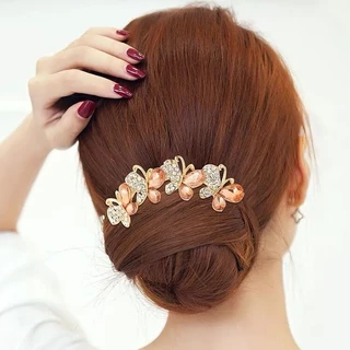 แฟชั ่ นเกาหลีโลหะเพทาย Hairpin Elegant Simple คลิปผม Curler ผม Bun อุปกรณ ์ เสริมผมสําหรับหญิงสาว
