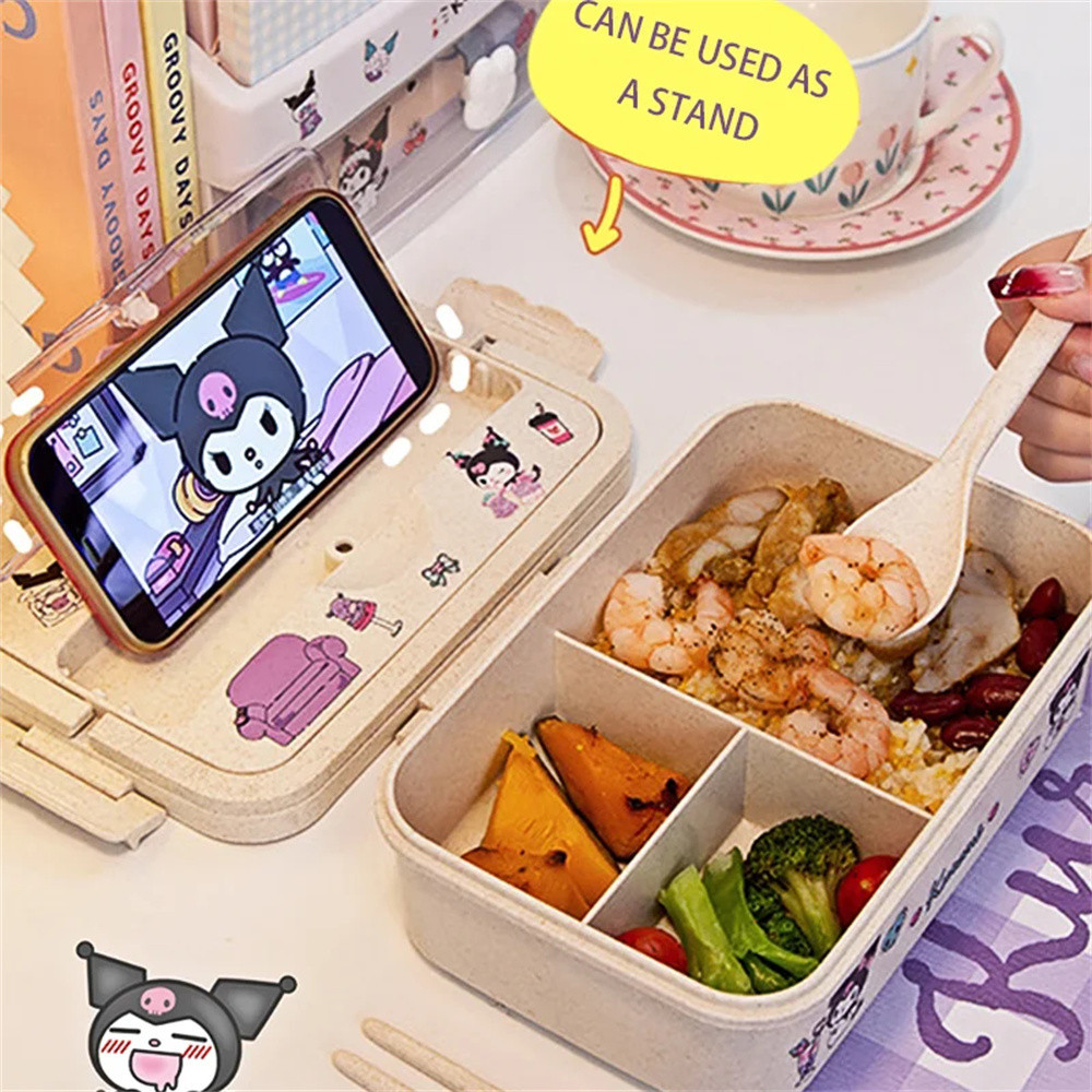 SANRIO กล่องอาหารกลางวัน ลายการ์ตูน My Melody Cinnamoroll เป็นมิตรกับสิ่งแวดล้อม แบบพกพา สําหรับนักเรียน