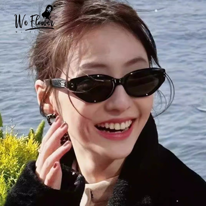 We Flower เกาหลี อินเทรนด์ Jennie แว่นกันแดด ตาแมว สีดํา สําหรับผู้หญิง ผู้ชาย แฟชั่นกลางแจ้ง ป้องกันรังสี แว่นตากันแดด