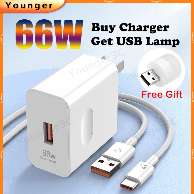ฟรีของขวัญ โคมไฟ USB 66W ซุปเปอร์แฟลช ชาร์จ ปลั๊ก US ชาร์จเร็ว อะแดปเตอร์ไฟ 6A Type C สายชาร์จข้อมูล แฟลชชาร์จชุด สําหรับ Android Type C