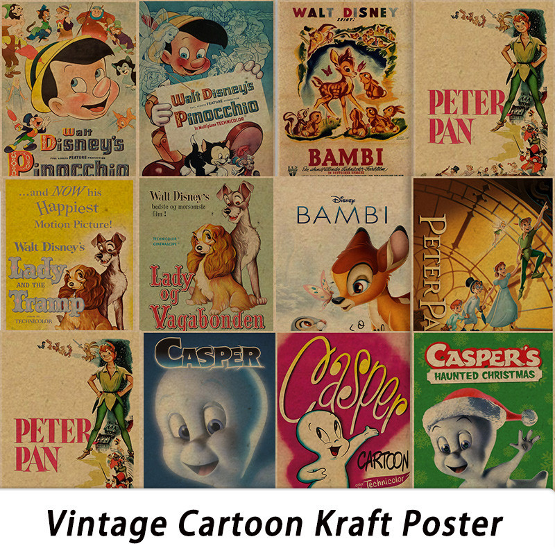 สติกเกอร์วอลเปเปอร์ ลายการ์ตูนอนิเมะ Bambi Dumbo Lady and the Tramp สไตล์อเมริกัน เรโทร สําหรับตกแต่งห้องนอน