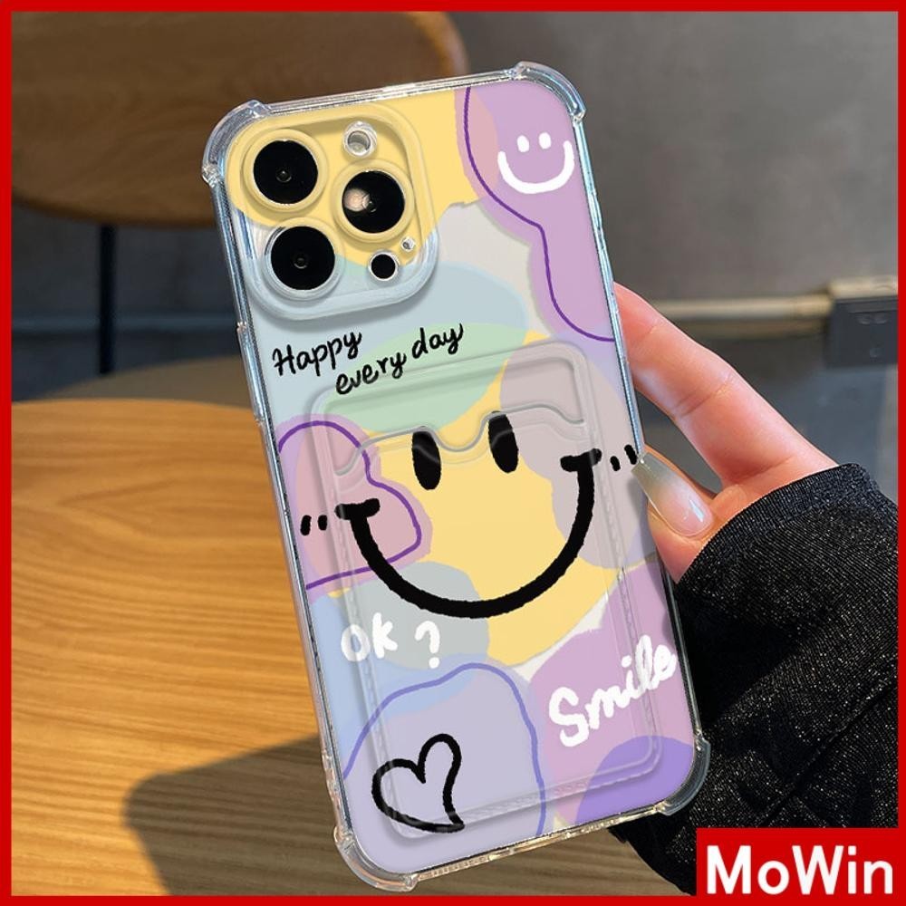 Mowin - สำหรับ iPhone 15 Pro Max iPhone 11 เคสใส่การ์ดเคส ทีพียูซอฟท์เคลียร์ เคสใส่การ์ด ถุงลมนิรภัยกันกระแทก อารมณ์ที่มีสีสัน เข้ากันได้กับ iPhone 14 13 12 11 Pro Max Plus XR XS