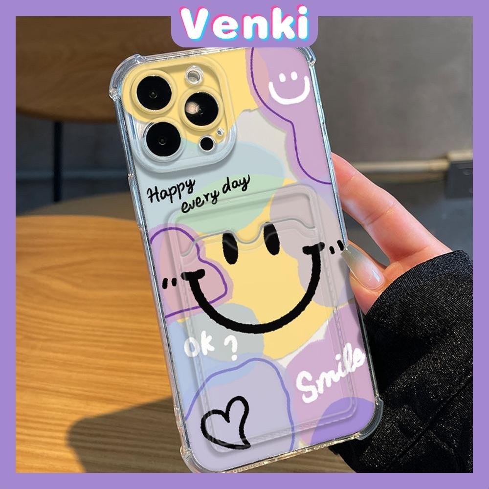VENKI - สำหรับ iPhone 15 Pro Max iPhone 11 เคสใส่การ์ดเคส ทีพียูซอฟท์เคลียร์ เคสใส่การ์ด ถุงลมนิรภัยกันกระแทก อารมณ์รอยยิ้มที่มีสีสัน เข้ากันได้กับ iPhone 14 13 12 11 Pro Max Plus XR XS