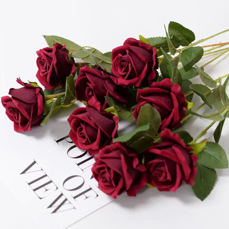 10pcs Roses Artificial Flowers Rose Flower Branch Artificial Red Roses Realistic Fake Rose for Weddi