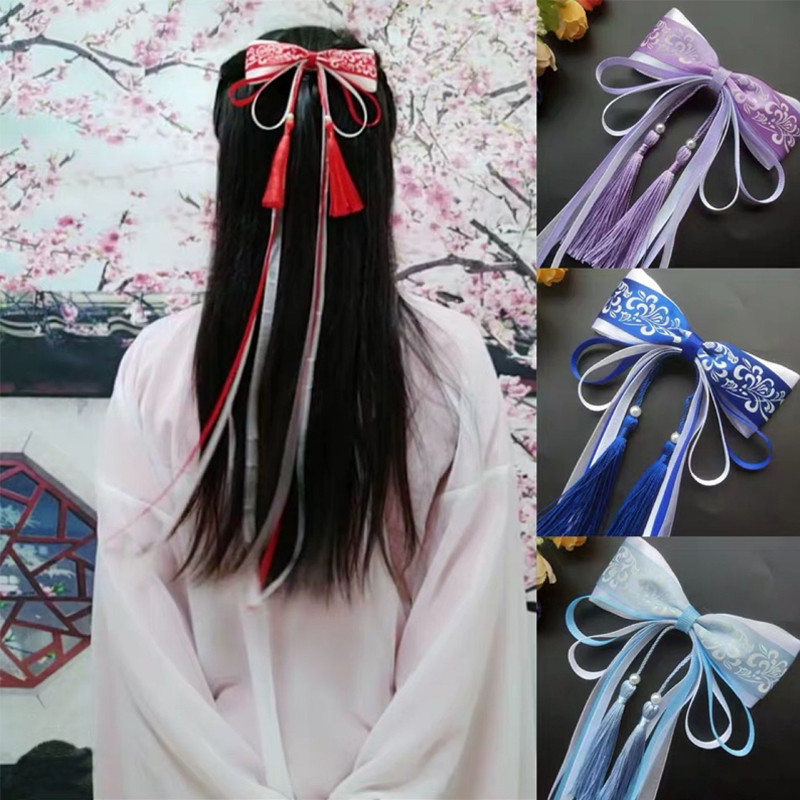 ริบบิ้นจีนพู่ Hairpin Hanfu ผม Pins คอสเพลย์ผ้า Art Bowknot อุปกรณ์เสริมผม
