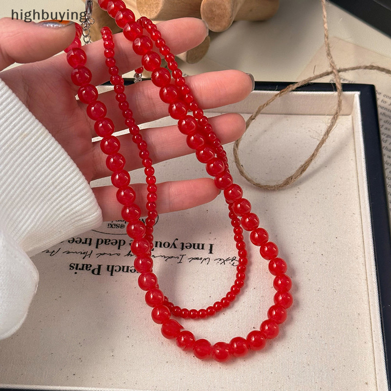 [highbuying] สร้อยคอลูกปัดหินอาเกตธรรมชาติ สีแดง สําหรับผู้หญิง พร้อมส่ง