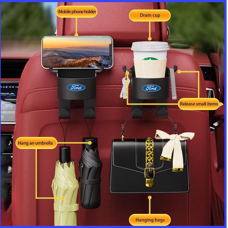 【Ford】ที่วางแก้วน้ํา เครื่องดื่ม อเนกประสงค์ แบบแขวนหลังเบาะรถยนต์ วางแก้วน้ำในรถ ตะขอแขวนที่วางแก้วน้ํา ติดพนักพิงศีรษะ สําหรับรถยนต์ สีดำ อุปกรณ์เสริมรถยนต์ สําหรับ Ford focus mk2 2 3 fiesta mk7 ranger mondeo mk4 fusion kuga 2019