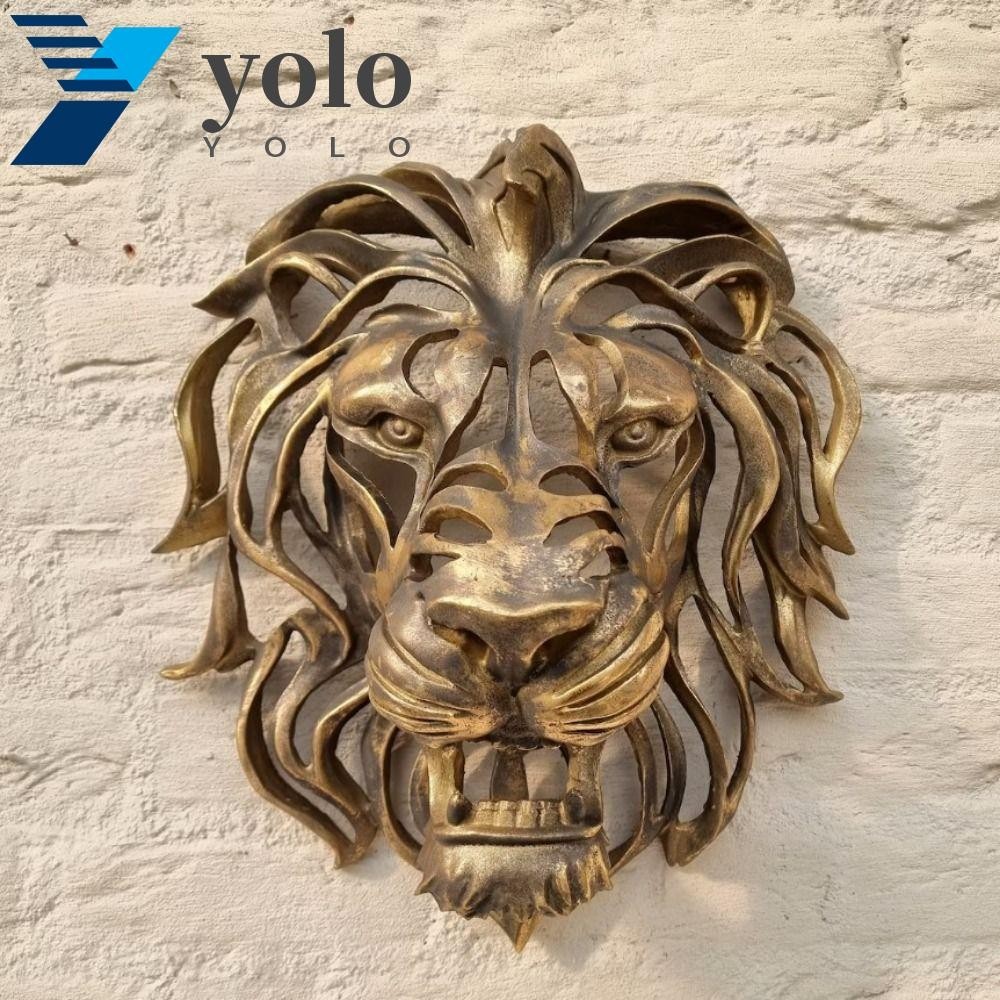 Yolo รูปปั้นหัวสิงโตเรซิ่น รูปหัวสิงโต แบบกลวง ขนาดใหญ่ สร้างสรรค์ สําหรับตกแต่งบ้าน