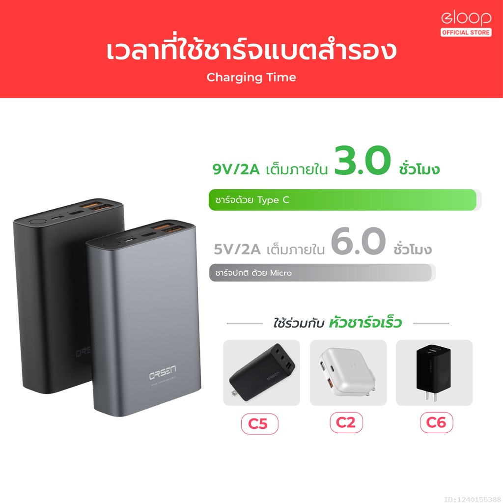 [509บ.สุดคุ้ม] Orsen by Eloop E29 30000mAh / E36 12000mAh แบตสำรอง QC3.0 PD ชาร์จเร็ว Power Bank Fast Charge - รูปที่ 2