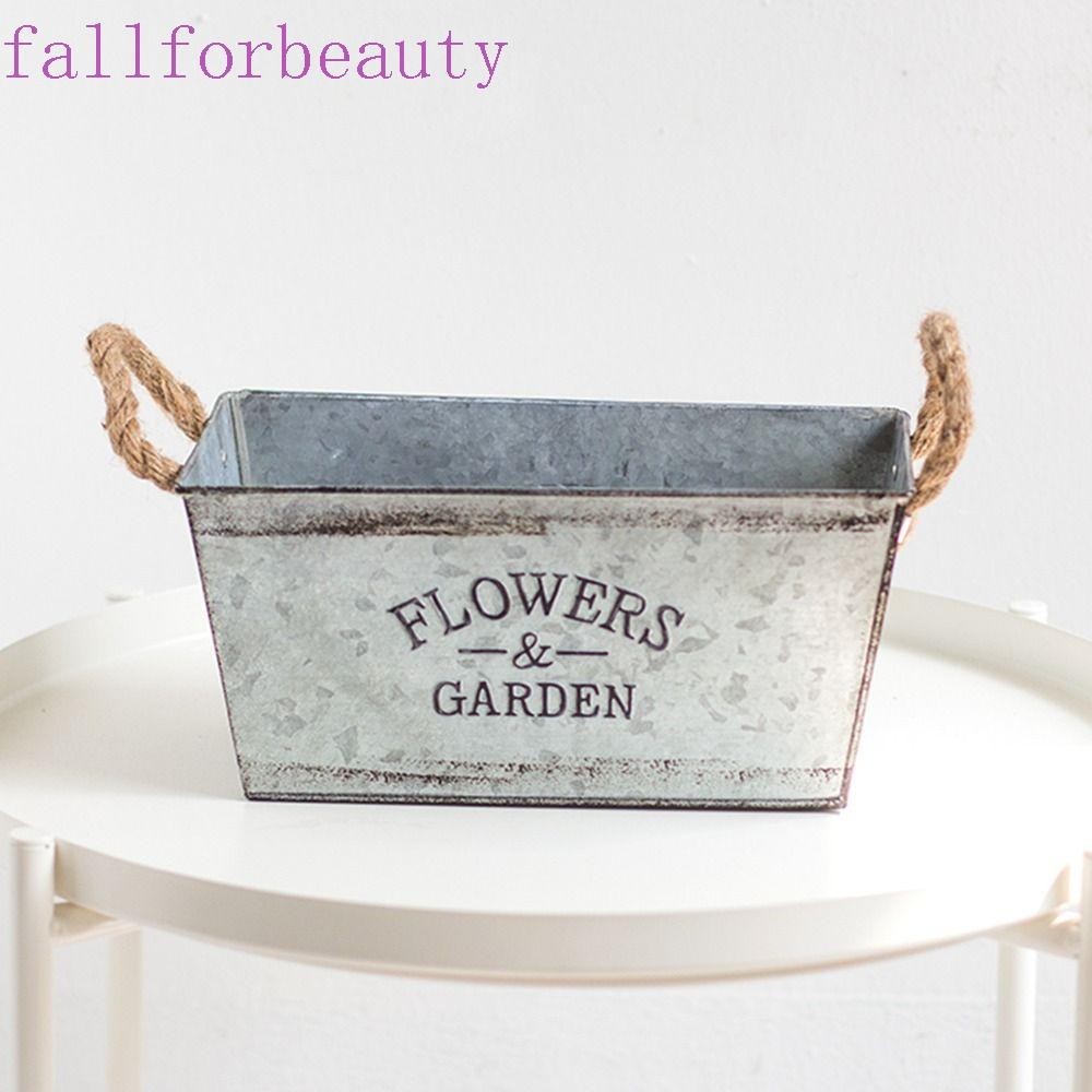 Fallforbeauty เหล ็ กดอกไม ้ Pots, Shabby Retro สี ่ เหลี ่ ยมผืนผ ้ าดอกไม ้ Bucket, โลหะแจกันดอกไม ้ หนาชุบสังกะสีคอนเทนเนอร ์ ในร ่ มกลางแจ ้ ง Home Decor