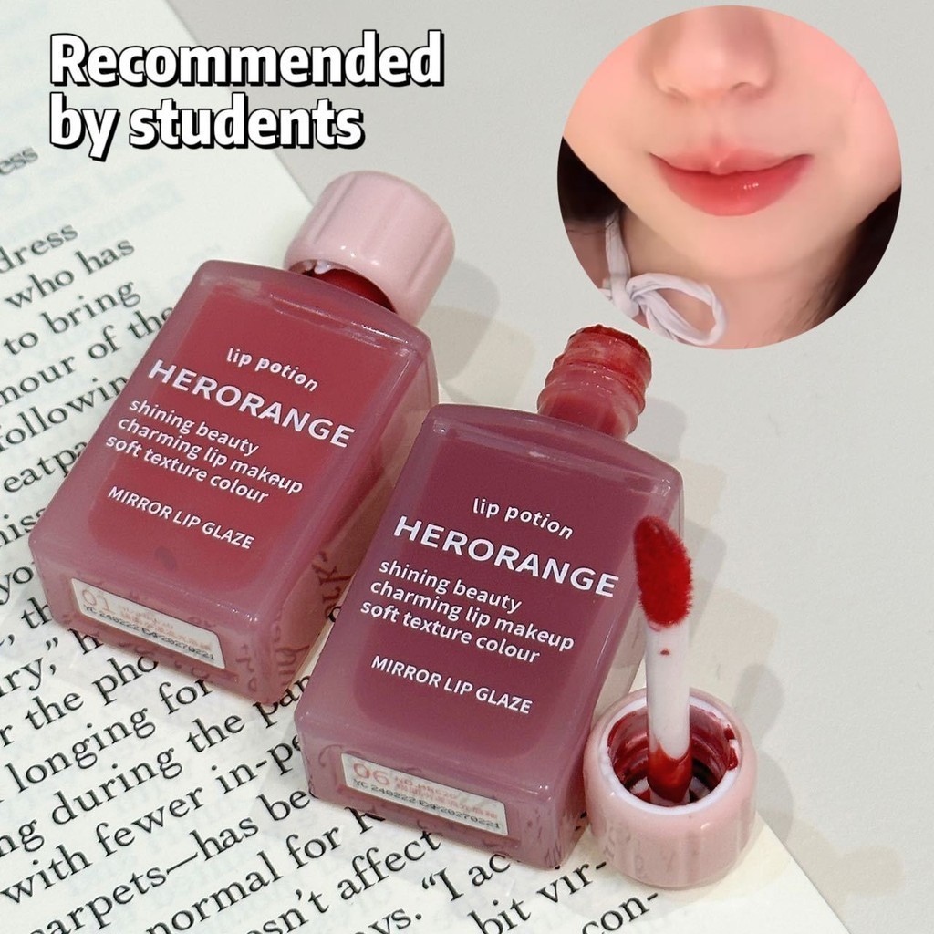 Herorange Pink Watery Glass Mirror Lip Glaze Moisturizing Student Natural Lipstick - รูปที่ 3