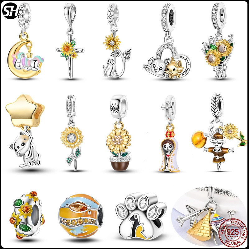 2025 ใหม ่ S925 เงินสเตอร ์ ลิง Fit Charms สร ้ อยข ้ อมือลูกปัดสีเหลือง Series Sunflower จี ้ Dangle สร ้ อยคอ เครื ่ องประดับของขวัญ