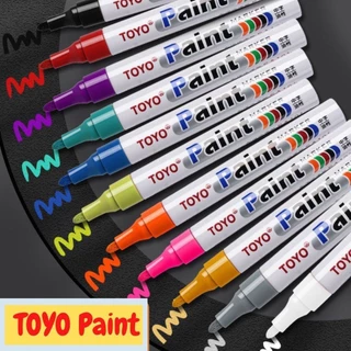 TOYO Paint ปากกาเขียนยาง กันน้ำ ปากกาอเนกประสงค์ เขียนเหล็ก กระเบื้อง กระจก พลาสติก แก้ว ไม้ แต้มสีรถ มี 12 สี