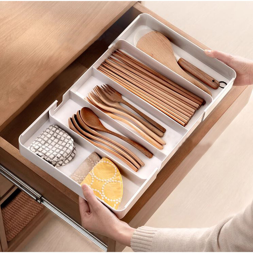 Omocha - Telescopic organizing tray กล่องจัดระเบียบลิ้นชัก ถาดยืดปรับขนาดได้สำหรับเก็บช้อน
