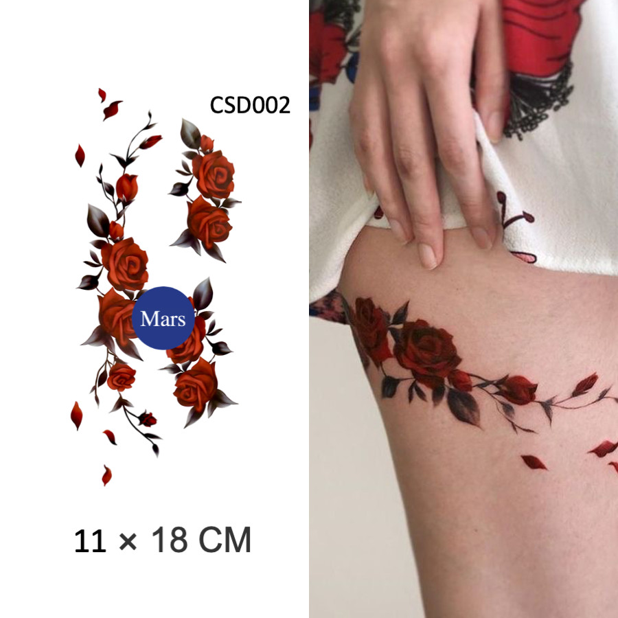 Mars Tattoocommon Tattoo รอยสักสี ติดทนนาน สติ๊กเกอร์รอยสักชั่วคราว รอยสักปลอม ดอกไม้กุหลาบ CSD002