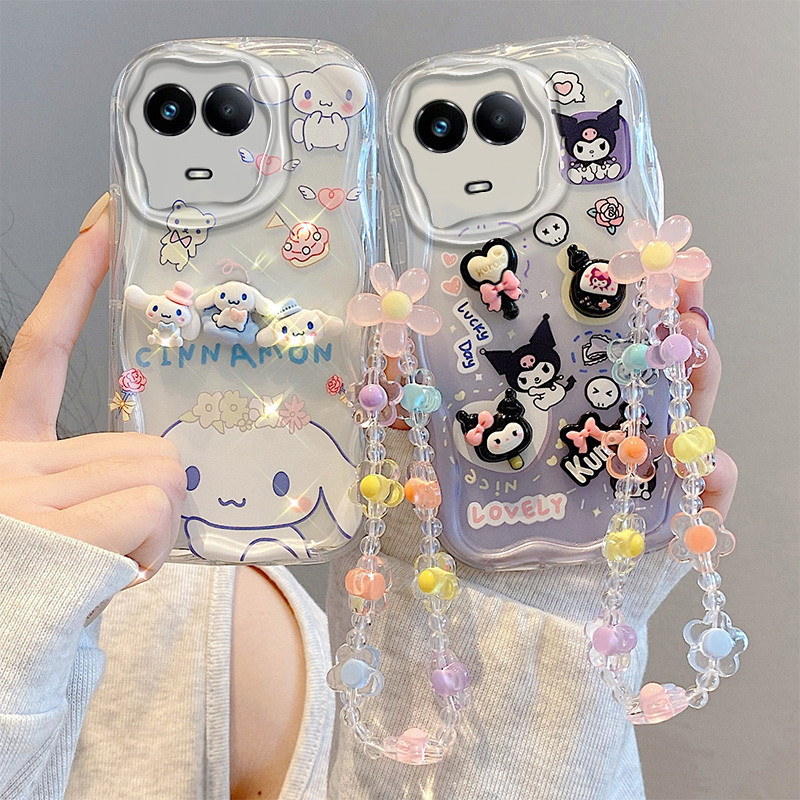 ตุ๊กตา 3D หมีน่ารัก Kuromi สําหรับ Realme 11 Pro Plus 11x 5G พร้อมเชือกสั้นดอกไม้