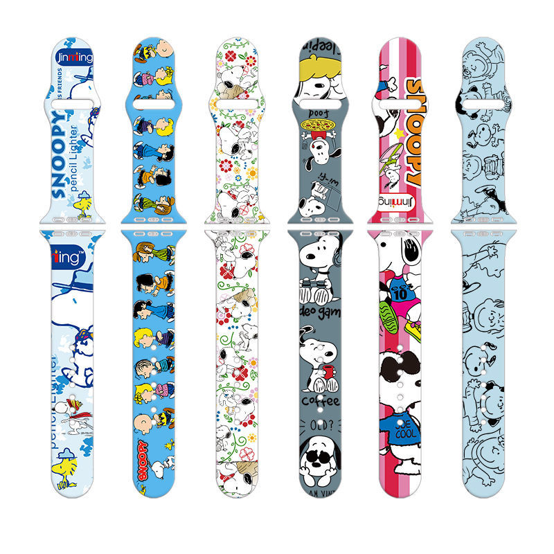 การ์ตูน Snoopy สายซิลิโคนสร้อยข้อมือสายนาฬิกาสําหรับ Apple Watch 44 มม.40 มม.45 มม.49 มม.41 มม.38 มม.42 มม.Iwatch series 7 se 3 6 8 ultra