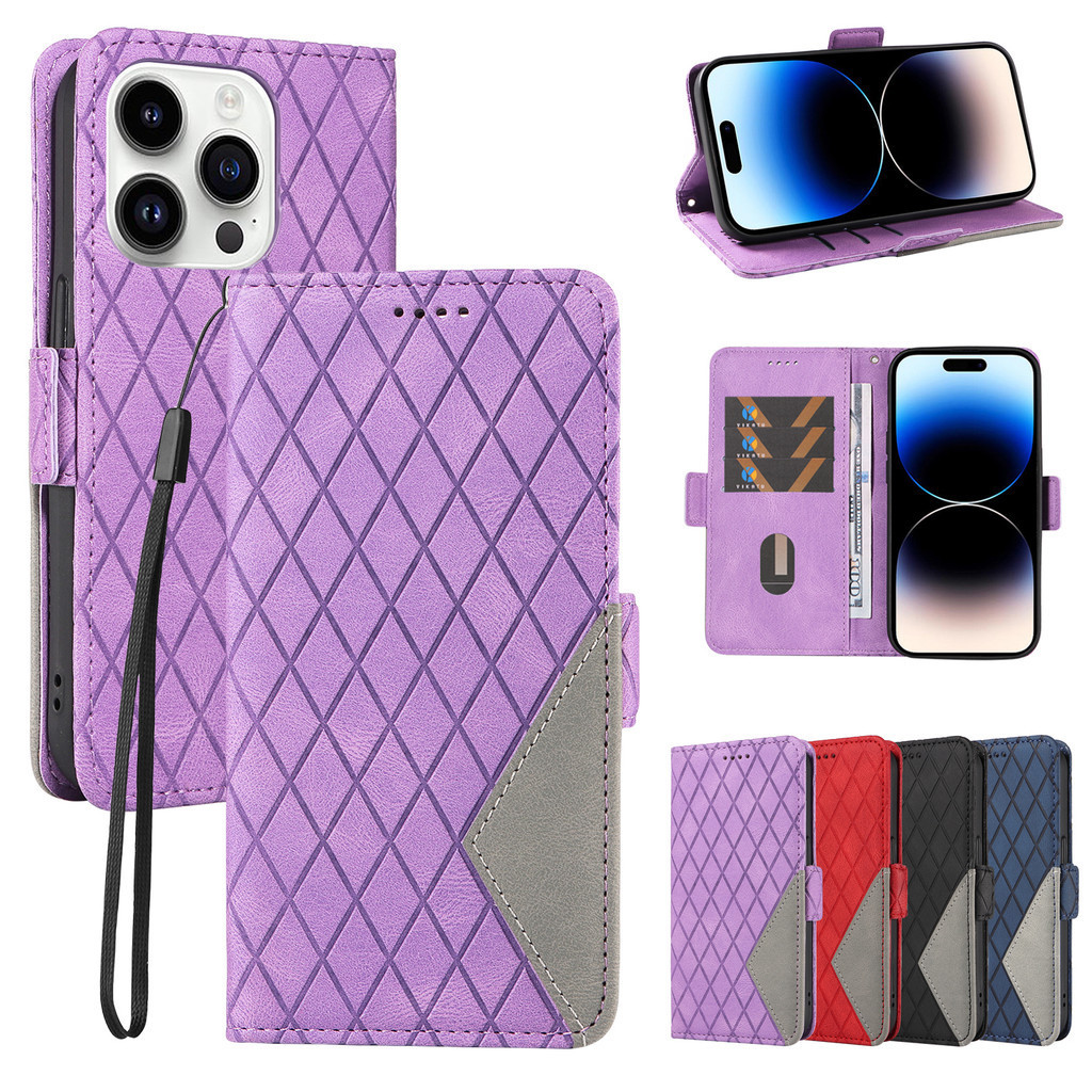 เคส Case for iPhone 11 Pro Max 12 13 Mini ไอโฟน 14 15 Plus 6 6s 7 8 SE 2020 2022 SE2 SE3 SE4 X XR XS เคสโทรศัพท์หนังฝาพับพร้อมช่องใส่บัตรสําหรับ Flip Cover Splice PU Leather Wallet With Card Slots Hand Strap Lanyard ซองมือถือ