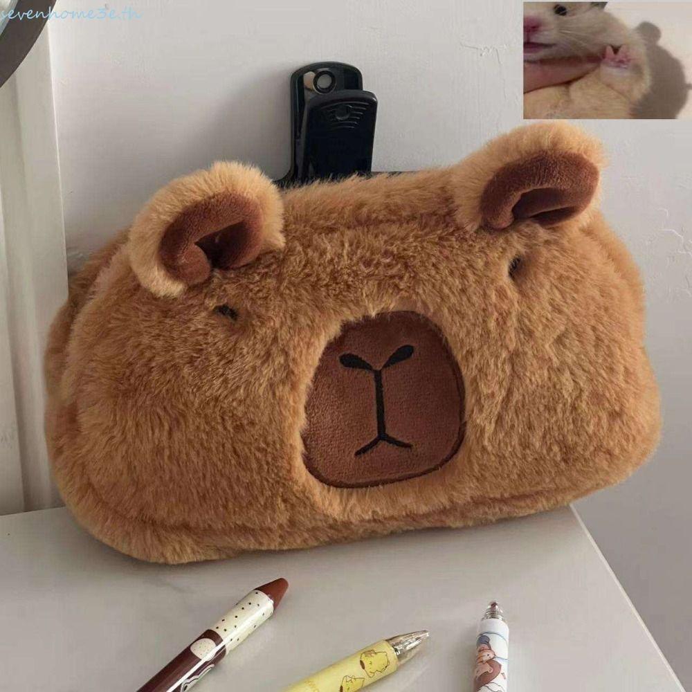 Sevenhome3e Capybara กระเป๋าปากกาตุ๊กตา, ตุ๊กตาตุ๊กตาการ์ตูน Capybara ปากกา, กล่องดินสอ Capibala สัตว์น่ารัก Capibara Plush กระเป๋าดินสอหญิง