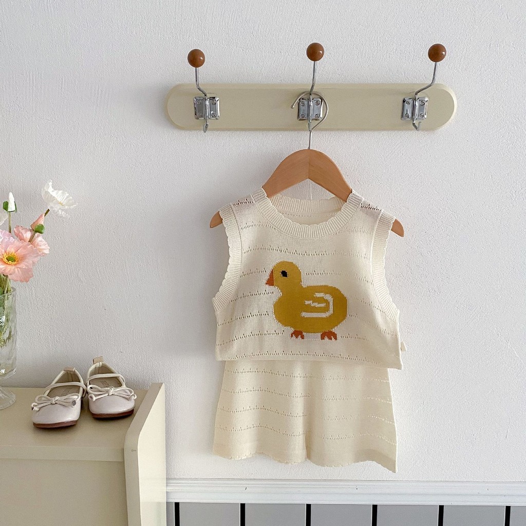 ชุดถักเด ็ ก 0-5 ปีฤดูร ้ อนชายหญิงกางเกงขาสั ้ นแขนกุดชุดสูทสองชิ ้ น - รูปที่ 4