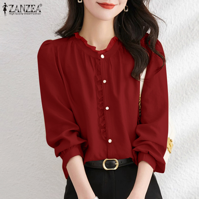 Zanzea ผู ้ หญิงแฟชั ่ นขอบหูไม ้ เกาหลีหรูหรารอบคอหลวมเสื ้ อ
