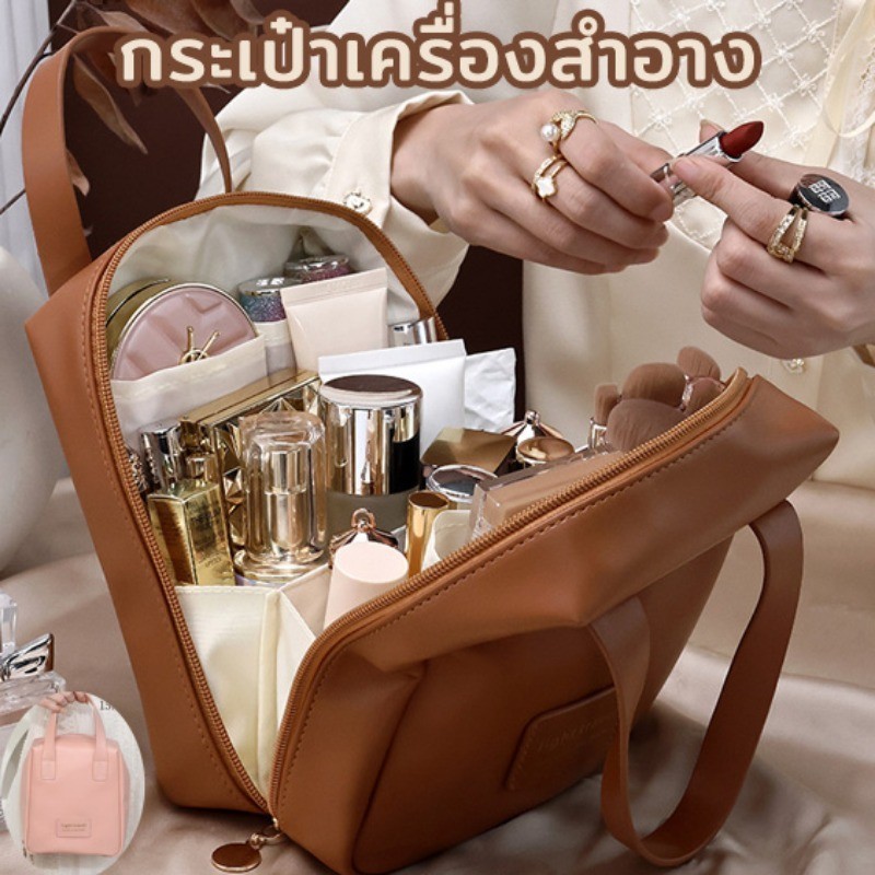 COD กระเป๋าเครื่องสำอาง หนัง PU รุ่นอัพเกรด รุ่นหนา ช่องเปิดขนาดใหญ่ 270°จุของได้เยอะ แบบพกพาINSกระเป๋าออแกไนเซอร์