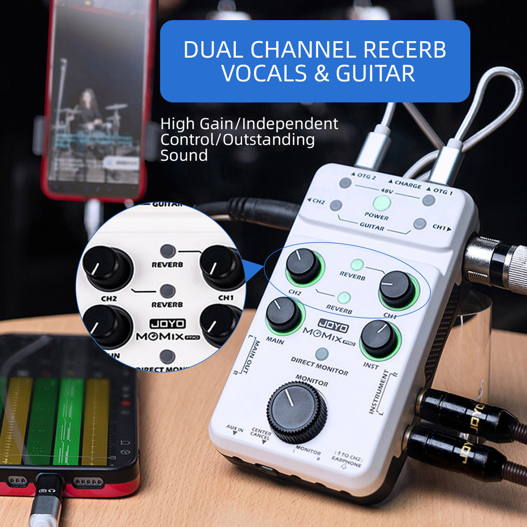 Original JOYO MOMIX PRO Audio Mixer โทรศัพท์ Type-C ขับเคลื่อนอินเทอร์เฟซเสียง USB สเตอริโอ XLR 48V Phantom Power Mixer สําหรับสตรีมมิ่งการบันทึก Podcasting ไมโครโฟน / คีย์บอร์ด