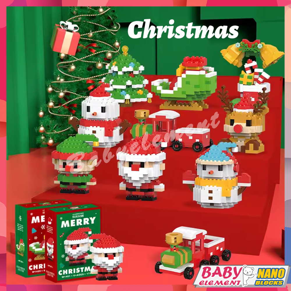 บล็อกนาโน W1408 กระดิ่งและถุงเท้า Santa Claus Elk Elf building blocks creative assembly DIY รุ่นของเล่นเด็กของขวัญ