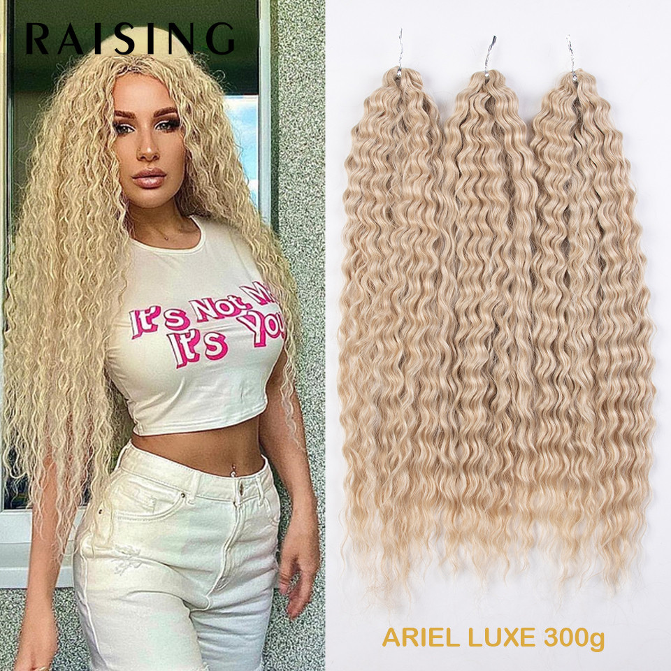 Raising สังเคราะห์ Twist ถักผมหยิก Ariel Water Wave Braid ผม Ombre สีบลอนด์สีน้ําตาลสีเขียว Blue Braiding Hair Extension