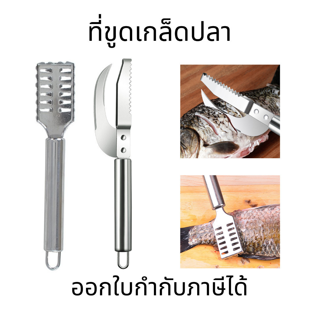 ที่ขูดเกล็ดปลา อุปกรณ์ถอดเกล็ดปลา แบบแขวน 3In1 เครื่องมือทำความสะอาดปลา แบบเปิดท้อง สแตนเลส ใช้ในครัวเรือน