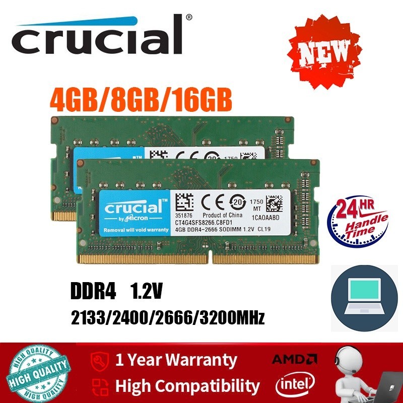 【Fast Shipping】Crucial 4GB/8GB/16GB  Notebook Memory  RAM DDR4 SODIMM 2133/2400/2666/3200MHz 260Pin 1.2V RAM PC4-17000 1