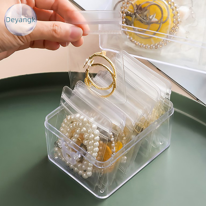 Deyangk 10 ชิ้นกระเป๋าเก็บเครื่องประดับกล่อง Anti-Oxidation โปร่งใสเครื่องประดับสําหรับต่างหูสร้อยคอสร้อยข้อมือแหวนผู้ถือ Ziplock กระเป๋า TH