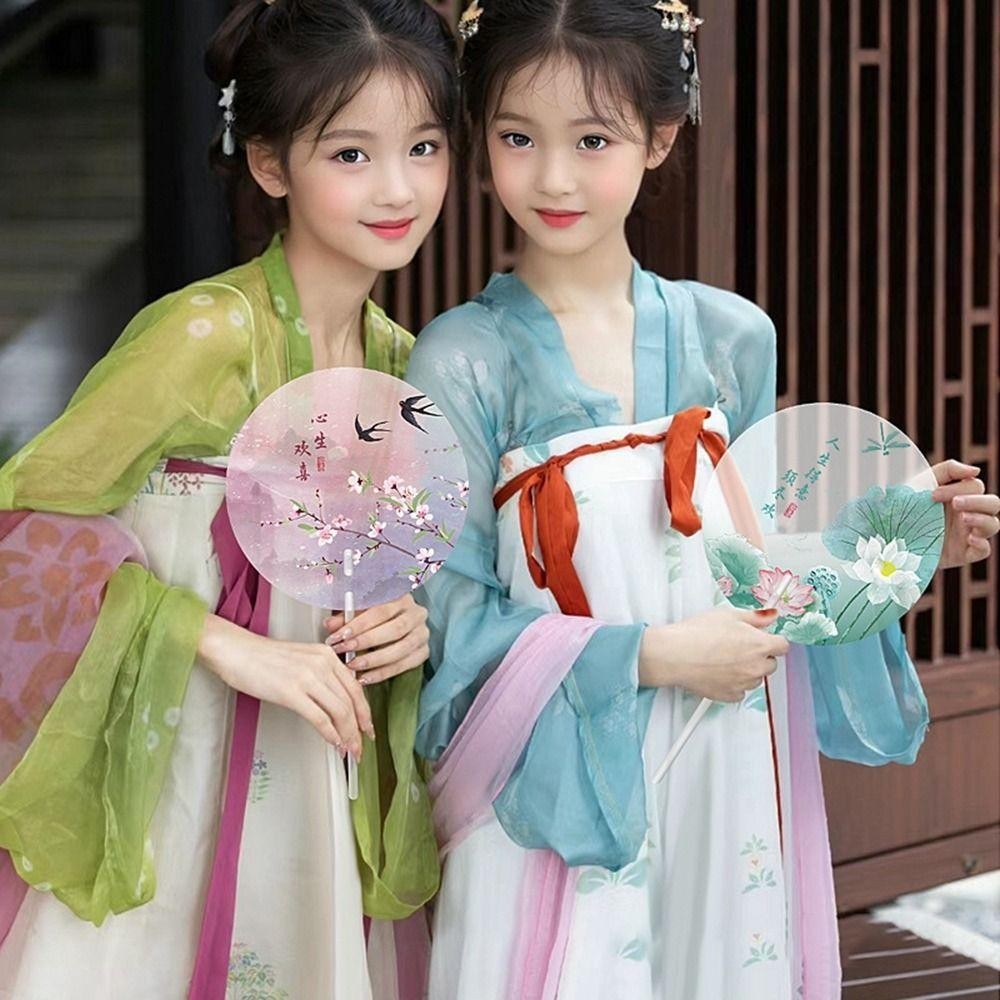 MIQUS พัดลมด้ามยาวโบราณ Anti-break Frosted Fan Handle พัดลมมือถือรอบ,แบบพกพาการพิมพ์สีโปร่งแสง High-look Dance Group Fan Hanfu Accessories - รูปที่ 4