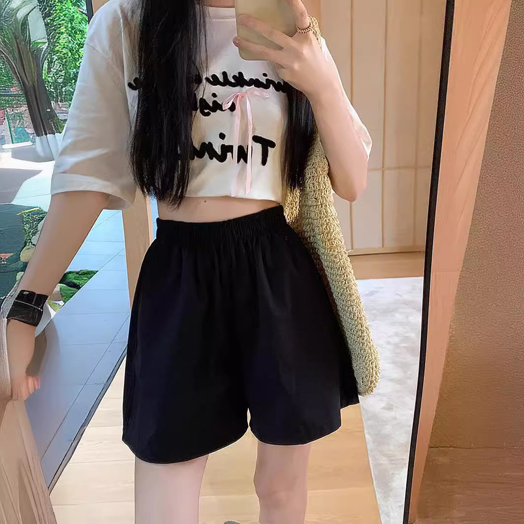 Rommers กางเกงกางเกงขาสั ้ นลําลองเกาหลีกางเกงขากว ้ างหลวม กางเกงเอวยางยืด ขากว้าง กางเกงขาสั้น - รูปที่ 5