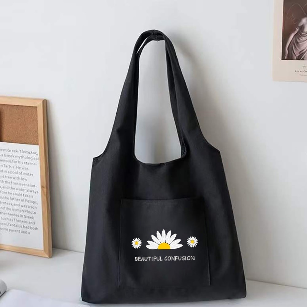 Daisy Series ผ้าใบกระเป๋าผู้หญิงถุงช้อปปิ้งความจุสูง Commuter Tote Bag ซูเปอร์มาร์เก็ตร้านขายของชำกระเป๋าถือนักเรียน