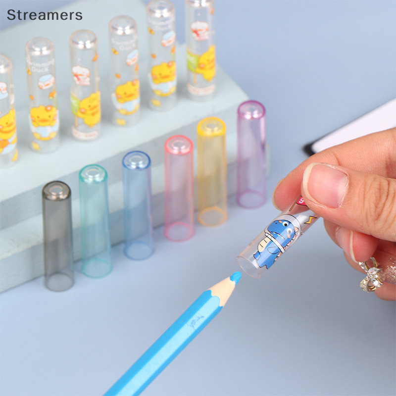 {Streamers} 6 ชิ้นสีสันดินสอเด็กการเรียนรู้เครื่องเขียนการ์ตูนดินสอหมวกเด็กโรงเรียนนักเรียนดินสอพลาสติกเครื่องมือป้องกันใหม่