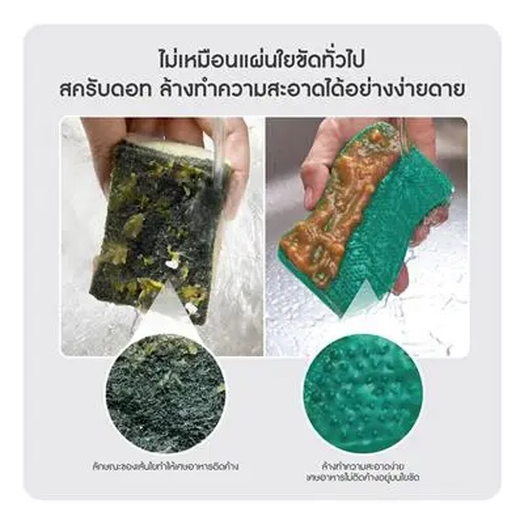 3M สก๊อตช์ไบรต์ แผ่นใยขัดพร้อมฟองน้ำสครับดอท สำหรับภาชนะไม่เคลือบ สีเขียว ของแท้ 100% - รูปที่ 5